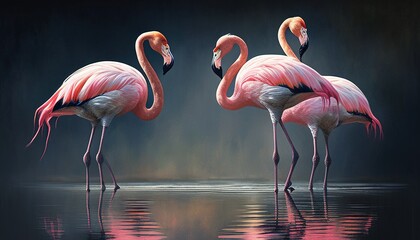 Graceful flamingos digital art illustration