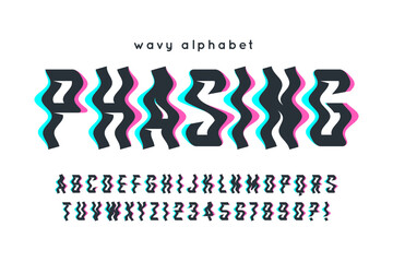 Aufkleber - Glitched display alphabet design, typeface, typography. Wavy letters and numbers.