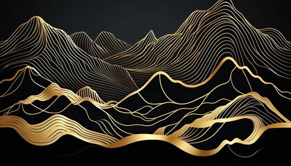 Wall Mural - 4K resolution or higher, Mountain topographic map background with golden lines texture. Generative AI Technology