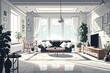 © AkuAku - a roomy and light living room with modern furnishings. Generative AI