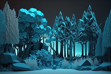 Wall Mural - Dense Woods. A Makebelieve Stage Setup. Generative Visualization. True to life depiction. Digital CG artwork for use as a backdrop in a video game. The Beauty of Nature. Generative AI