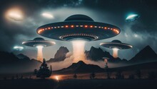 Various UFOs Above The Mountains 4k Hd Image Generative AI