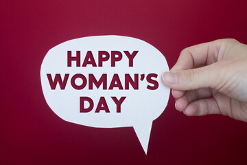Aufkleber - Speech bubble in front of colored background with Happy Woman's Day text.