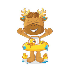 Poster - moose with duck buoy cartoon. cartoon mascot vector