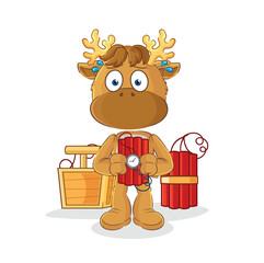 Poster - moose holding dynamite character. cartoon mascot vector