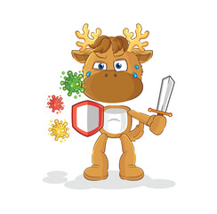 Sticker - moose against viruses cartoon. cartoon mascot vector