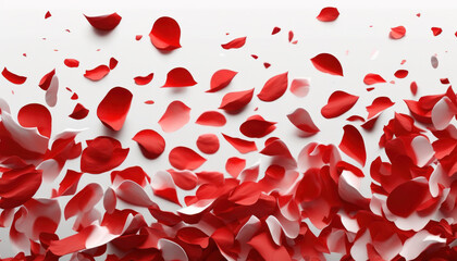 Rose petals on white background. Valentine day background. Generative AI