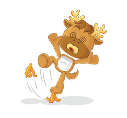 Wall Mural - moose slipped on banana. cartoon mascot vector