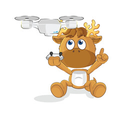 Poster - moose with drone character. cartoon mascot vector