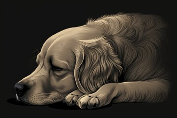 Sticker - On a dark gray background, a golden retriever snoozes. Generative AI