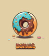 Round donut with chocolate icing and colorful sprinkles. Vector illustration.