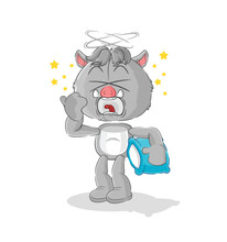 Wild Boar Yawn Character. Cartoon Mascot Vector