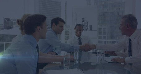 Poster - Animation of cityscape over diverse business people