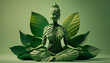 21 June- international yoga day, woman made with green leaves in yoga pose, Generative ai