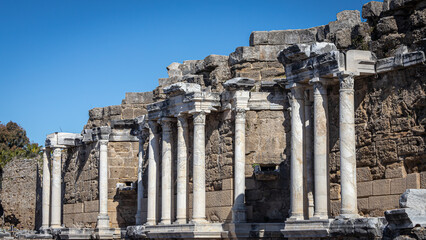 Wall Mural - An antique ruined city of columns.Ruin. View of the ancient city in Side, Turkey.