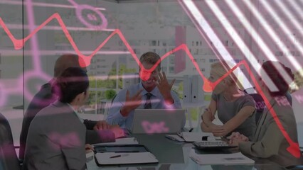 Poster - Animation of financial data processing over diverse business people in office