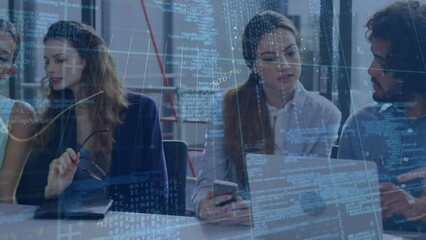 Poster - Animation of financial data processing over diverse business people