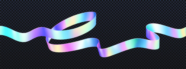 Poster - holographic ribbon swirl wave line isolated vector on transparent background. iridescent neon foil h