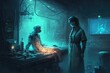 human cloning and transplantation: the medical wonders and ethical pitfalls in a cyberpunk society digital art poster AI generation.