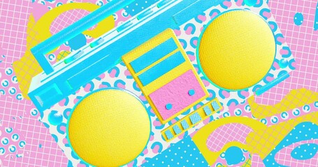 Wall Mural - Modern loop collage animation. Retro record player and creative motion background