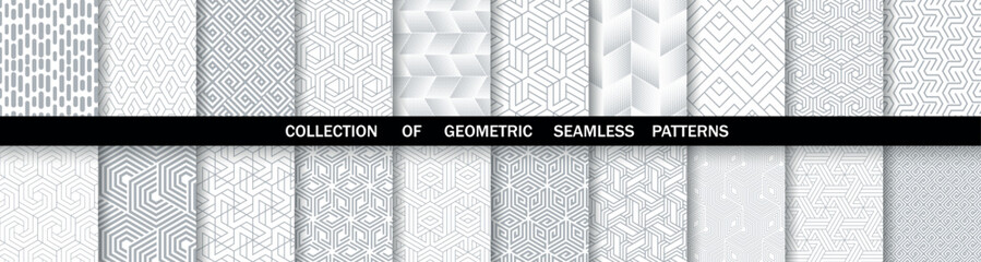 Geometric set of seamless gray and white patterns. Simpless vector graphics.