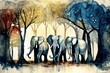 Elaphatians in watercolor. Pictured here is a stunning painting of elephants in the woods. Generative AI