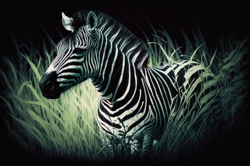Poster - zipped up like a zebra. zebra print in vivid colors. grass, a textured artistic backdrop. generative