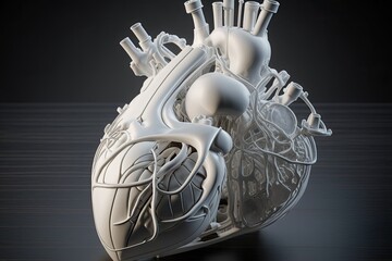 Poster - anatomical white model of a human artificial cyborg heart. generative ai