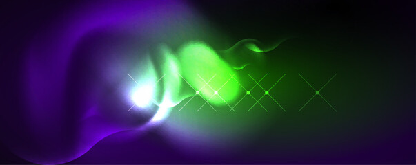 Neon glowing waves, magic energy space light concept, abstract background wallpaper design