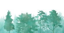 Watercolor Background Drawn Landscape Of Foggy Forest Wild Nature. Transparent Png