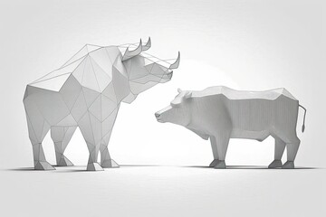 Wall Mural - Polygonal pencil drawing depicting a bear and bull market. Generative AI