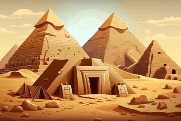 Wall Mural - Ancient Egyptian pyramids in the Giza desert. Generative AI