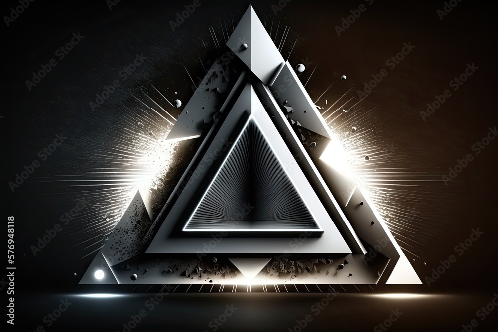 Lighted equilateral triangle with a brilliant radiance. Digital club ...
