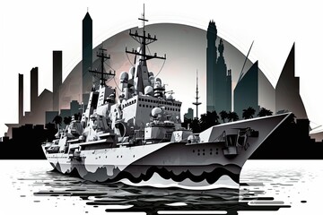 Poster - the classic form of the battleship. this picture of jakarta, indonesia was captured on august 11, 20