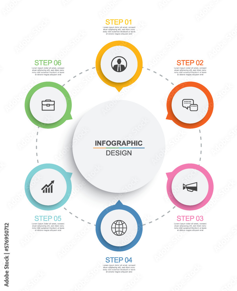 Infographics circle timeline with 6 number data template. Vector ...