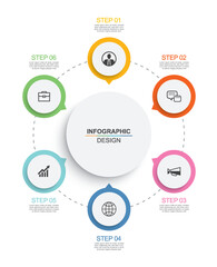 Wall Mural - Infographics circle timeline with 6 number data template. Vector illustration abstract background.