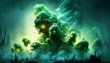 Creepy Green Halloween Background. Generative AI