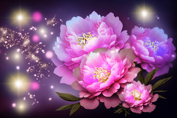Wall Mural - fantasy blooming pink flowers in glitter