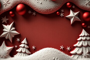 Canvas Print - Christmas background with christmas tree and snowflakes on red background. Generative AI