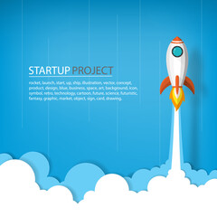 space rocket launch to the sky in startup concept of business or project. vector illustrator paper a
