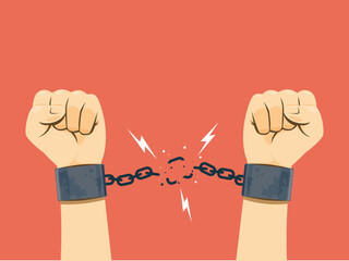 Two hand with the Broken Chain. Isolated Vector Illustration.