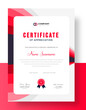 Abstract Clean professional red certificate of appreciation template. diploma modern certificate with badge. Elegant business diploma layout for training graduation or course completion.