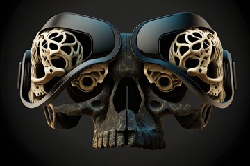 Poster - skull equipped with a pair of vr goggles. illustration for virtual reality design based on a skull. 
