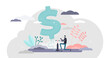 Inflation illustration, transparent background.Money value growth flat tiny person concept.Economical process with dollar banking crisis and unstable cash worth.