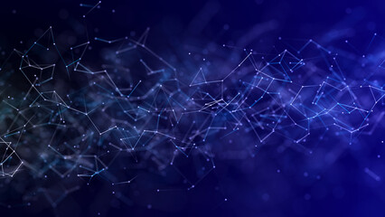 Leinwandbilder - Technology background with glowing defocused particles. Big data. Digital background wave. Widescreen. 3D