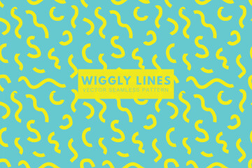 Yellow wiggly squiggly lines cute shape memphis abstract seamless repeat vector pattern