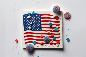 Sticker - Happy Independence Day 4th july mockup with mini american flag. Generative Ai