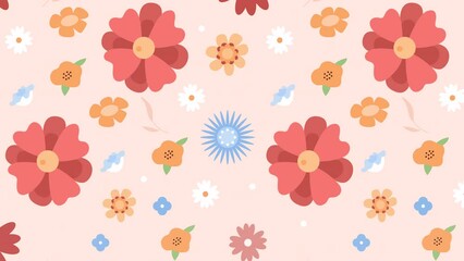 Poster - Animated floral seamless pattern. Flower decoration. Repeated motion graphic background. Looped animation. Color cartoon style 4K video footage with alpha channel transparency for web design
