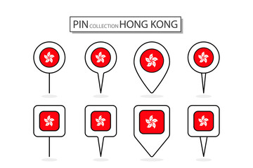 Set of flat pin Hong Kong flag  icon in diverse shapes flat pin icon Illustration Design.