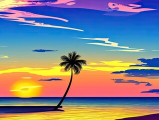 Wall Mural - A Serene Tropical Sunset at Sea